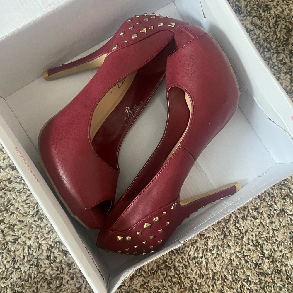 Burgundy Stud Peak-a-boo heels